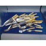 Approx 12 bone handed knives plus fish knives and forks plus butter knives