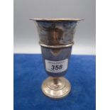 Small silver vase, 5" high with wood weight, 11.69 gross weight