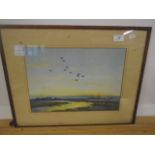 Peter Scott 1942 wildfowl print, 15" x 10"