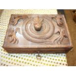 Carved Camphor Wood Serpent Box with key 9 x 6 inches