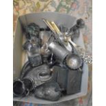 Box of plated items incl cutlery, bud vases, entree dishes etc inc some Mappin & Webb