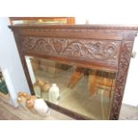 Antique Carved Oak Over Mantle Mirror
