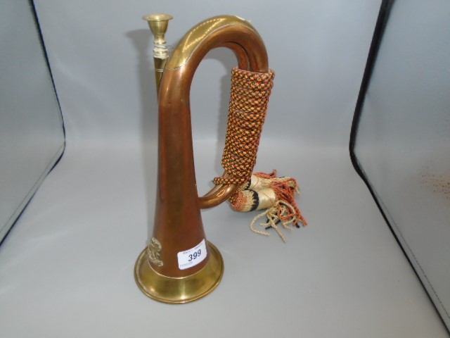 Copper and Brass bugle with Kumaon regimental cap badge and tassels