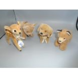 4 vintage Steiff animals to include Jungbaer 1950, Bambi, fox and dog