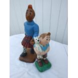 Wooden Tintin 13 inches tall & wooden Tintin & Snowy 10 inches tall