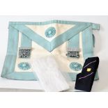 A collection of Masonic items - Sash, Gloves, Tie