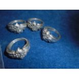 4 heavy Pewter Dragon rings