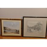 Pencil drawing signed CE. Cunnington? 1991 (9" x 7") and a watercolour Highland Lock (2)