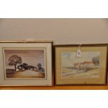 2 prints by J .Partner North Norfolk coast (7 3/4" x 6") and Cottage in winter 8 1/4 x 6 1/2"