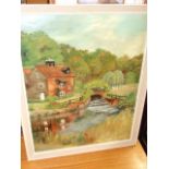 Oil on Board House by River Betty Allen