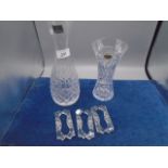 Royal Doulton Carafe, Royal Brierley vase and set of 6 crystal knife rests