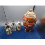 Satsuma jar with lid a/f plus 3 God figures