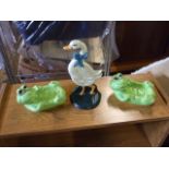 Cast Iron Goose Door Stop & 2 Frog Soap Dishes