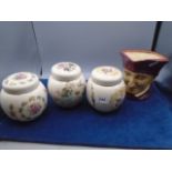 Collection of lidded Sadler ginger jars to plus Royal Doulton Character jug ' The Cardinal'
