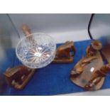 Glass Bowl on a wooden stand featuring 3 elephants plus a pre-1948 Ceylon Smokers stand