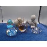 Collection of glass animals and paperweights to incl Wedgwood (squirrel chip to paw and apple chip