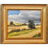Gerald Mills (British), oil on canvas landscape framed in gilt frame, 41cm x 36cm