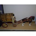 GYPSY CARAVAN (HAND MADE?) AND CERAMIC SHIRE HORSE WITH ACCESSORIES