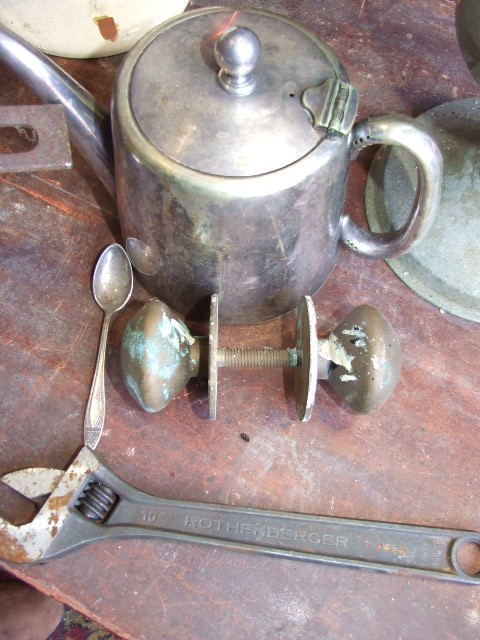 Plated Teapot , Brass Handles etc