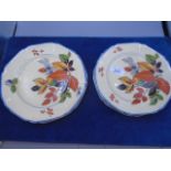 4 Parrot & Company Burslem Coronet Ware tea plates and 2 sandwich plates and blue and white jug,
