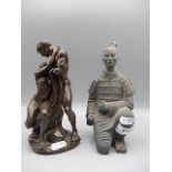 Bronzed Chinese figure and bronzed 'lovers'