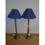 Pair of Table lamps Brass with Blue 21" high