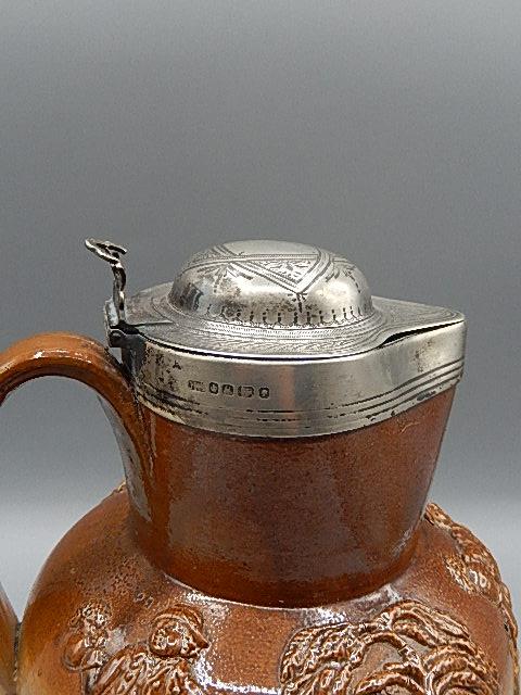 Royal Doulton Lambeth Harvest jug in excellent condition silver lid and handle dated 1851 Henry - Image 3 of 4