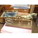 Brass Horse & Cart mounted on wooden plinth 14 x 7 inches 7 tall