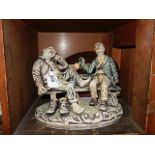 2 men drinking statues - hand made with stand