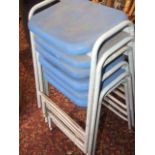 6 Metal Framed KM Stools with Blue Seats