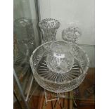 Crystal bowl, crystal vase, candle stick, glass light shade - all heavy crystal