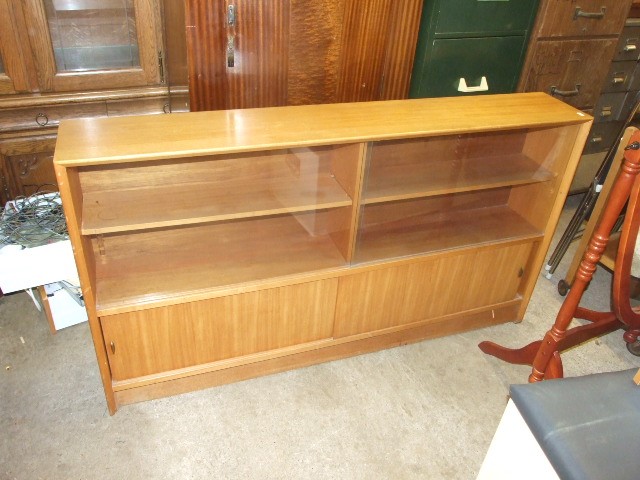 Glazed Bookcase with cupboard below 5 ft long , 33 inches tall 9 1/2 deep