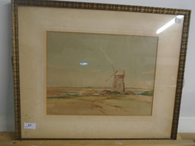 Watercolour of Windmill Blakeney signed ? cr 1940's