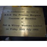 Brass Plaque HRH Princess Margaret Poll & Whitney Windows