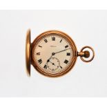 A 9ct gold Waltham Marquis full hunter pocket watch Chester 1920, 15 Jewels, the white enamel dial