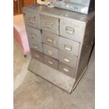 Vintage 12 Drawer Filing / Drawer Unit on Castors 27 x 16 inches 37 1/2 tall including wheels