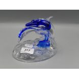 Crystal model of dolphins with crystal vase