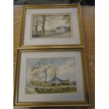 A pair of Watercolours signed William Barnes 'Three Pigeons' 'St Richards Church' Surry 7x10" approx