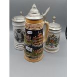 3 Steins with pewter lids