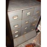 Vintage 12 Drawer Filing / Drawer Unit on Castors 27 x 16 inches 37 1/2 tall including wheels