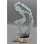 A 1930's style glass dancing lady on alabaster base 13" high