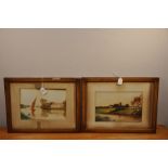 Pair of watercolours by the river G.A Jolly ( Victorian) in Oak frame each 10 x 7".