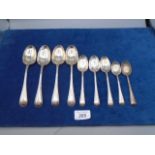 4 Silver dessert spoons plus 3 others and 2 teaspoons, all matching with reed edge, 219g