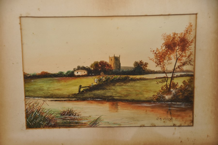 Pair of watercolours by the river G.A Jolly ( Victorian) in Oak frame each 10 x 7". - Image 3 of 3