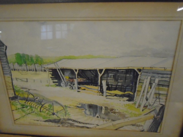 Rex James watercolour farmyard scene, 20" x 14" - Image 2 of 2