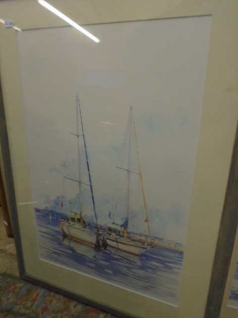 A pair of Watercolours of Sailing Boats signed bottom right ? G Arlton each 21 1/2 x 14" - Image 3 of 3