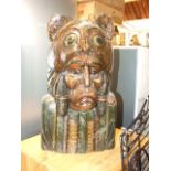 Carved Wooden Indian Head 20 inches tall