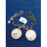 2 pocket watches, 1 silver both with chains, one by Yabsley, London