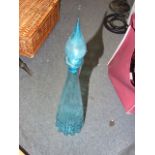 Blue Glass Bottle with lid 25 1/2 inches tall including lid ( no damage )