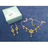 Past Times silver marked 925 and peridot necklace and earrings